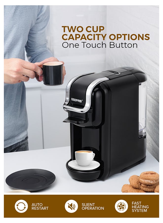GEEPAS 4-in-1 Capsule Coffee Machine | Compatible with all Brand Capsules|  Fast Heating System, One-Touch Button Operation| 20 bar pump, Removable 0.6L Water Tank , Mini Size Fits Anywhere | 2 Years Warranty 600 ml 1450 W GCM41526-BK Black - Image 4