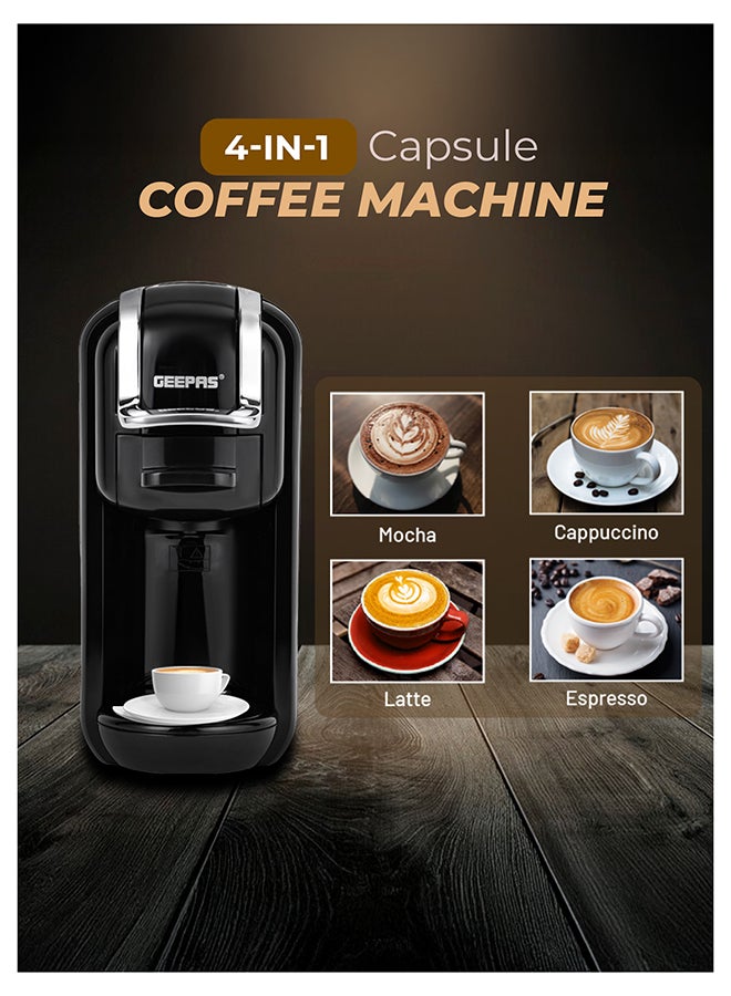 GEEPAS 4-in-1 Capsule Coffee Machine | Compatible with all Brand Capsules|  Fast Heating System, One-Touch Button Operation| 20 bar pump, Removable 0.6L Water Tank , Mini Size Fits Anywhere | 2 Years Warranty 600 ml 1450 W GCM41526-BK Black - Image 5