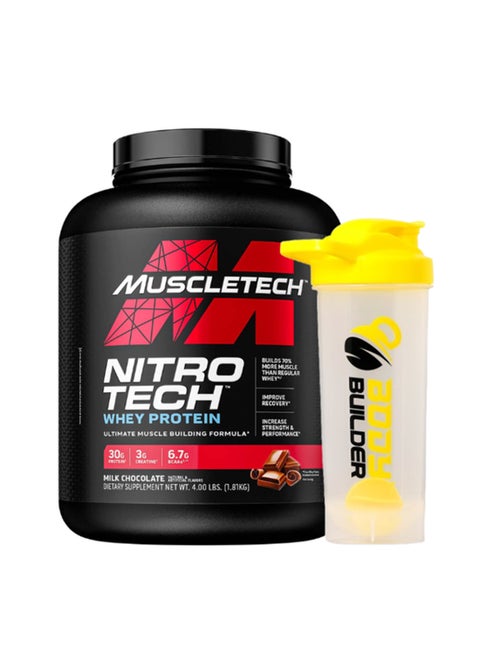 Nitro Tech Whey Protein with Milk Chocolate 4LB Body Builder Shaker Shaker