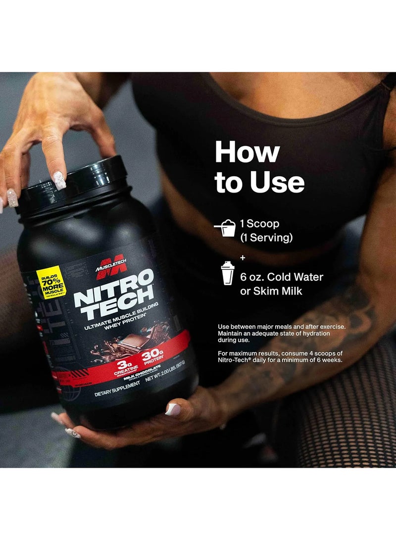 MuscleTech Nitro Tech Whey Protein with Milk Chocolate 4LB Body Builder + Shaker - Image 2
