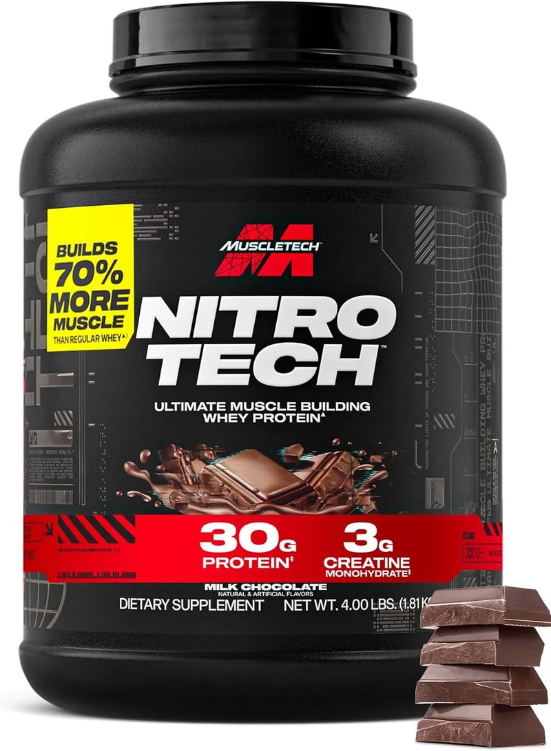 MuscleTech Nitro Tech Whey Protein with Milk Chocolate 4LB Body Builder + Shaker - Image 5