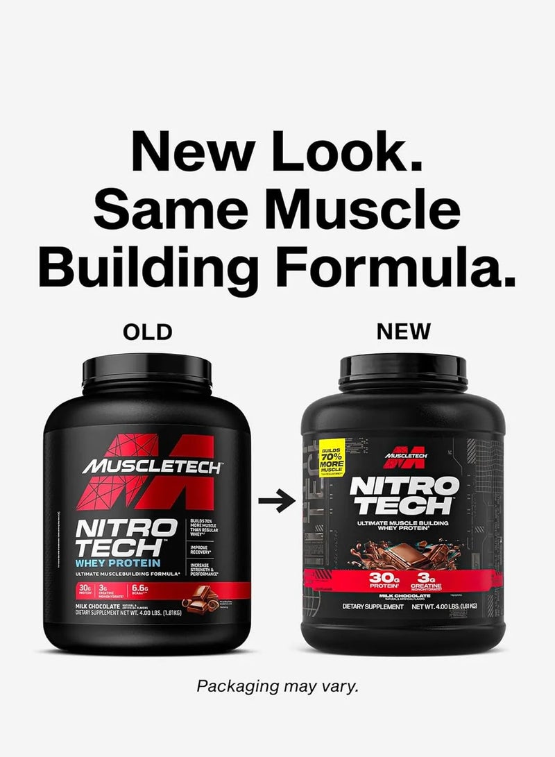 MuscleTech Nitro Tech Whey Protein with Milk Chocolate 4LB Body Builder + Shaker - Image 3