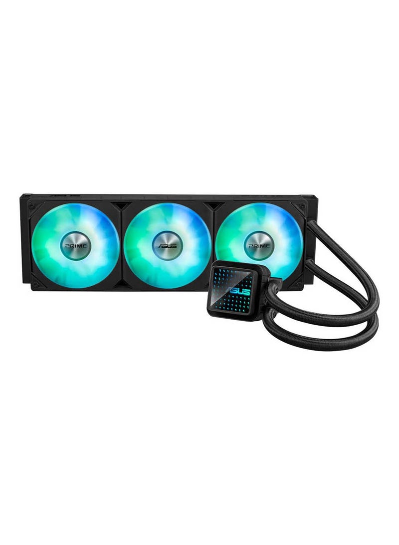 ASUS Prime LC 360 ARGB All-in-one CPU liquid cooler with specially designed CPU contact area and finned channels, water block with infinity mirror lens options, pre-installed ARGB fans and Aura lighting | 90RC0101-B0EAY0 Black - Image 1