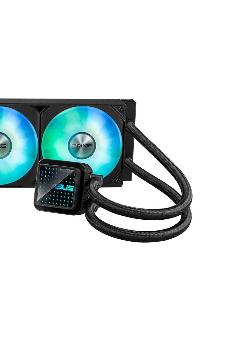 ASUS Prime LC 360 ARGB All-in-one CPU liquid cooler with specially designed CPU contact area and finned channels, water block with infinity mirror lens options, pre-installed ARGB fans and Aura lighting | 90RC0101-B0EAY0 Black - Image 4