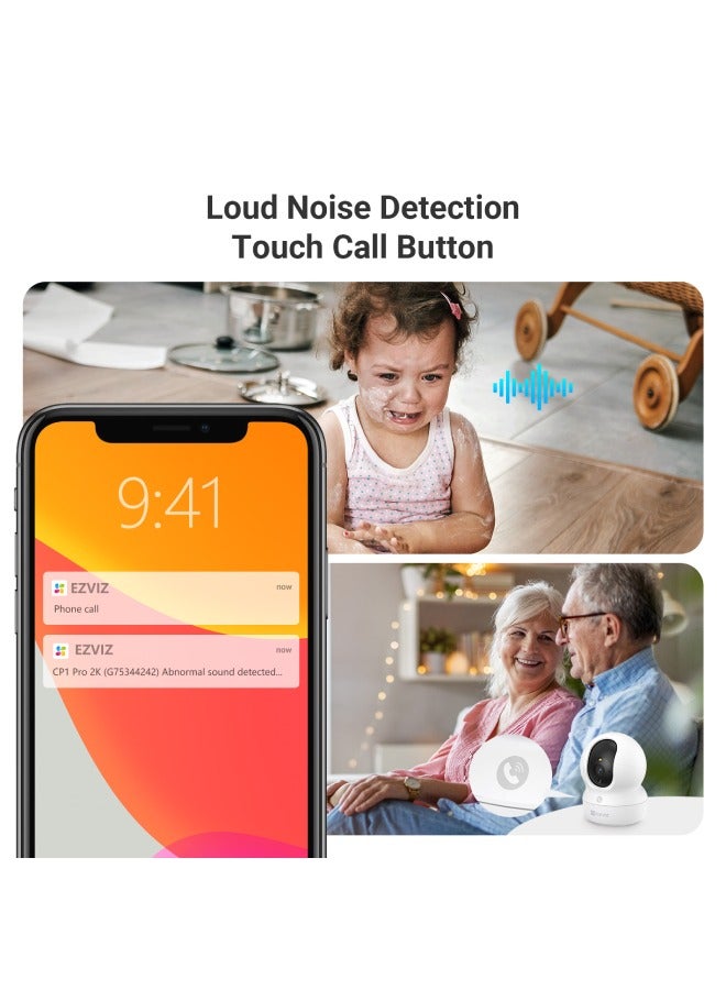 إيزفيز كاميرا مراقبة EZVIZ CP1 Pro، كاميرا مراقبة منزلية بدقة 2K و3 ميجا بكسل مع زر اتصال باللمس، وكاميرا داخلية بزاوية 360 درجة مع رؤية ليلية ملونة، وشكل الإنسان وكشف الضوضاء العالية، وتتبع تلقائي، وصوت ثنائي الاتجاه - Image 5