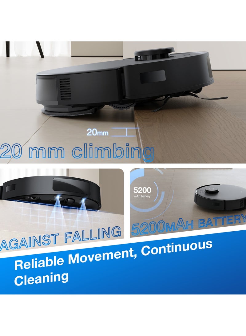 إيكوفاكس Deebot Robot Vacuum Cleaner with Mop, 8000Pa Strongest Suction Robotic Vacuum, Anti-Hair Tangle, Deep Sweeping and Mopping, 6400mAh Battery 45 W N20 PRO Black  - Image 4