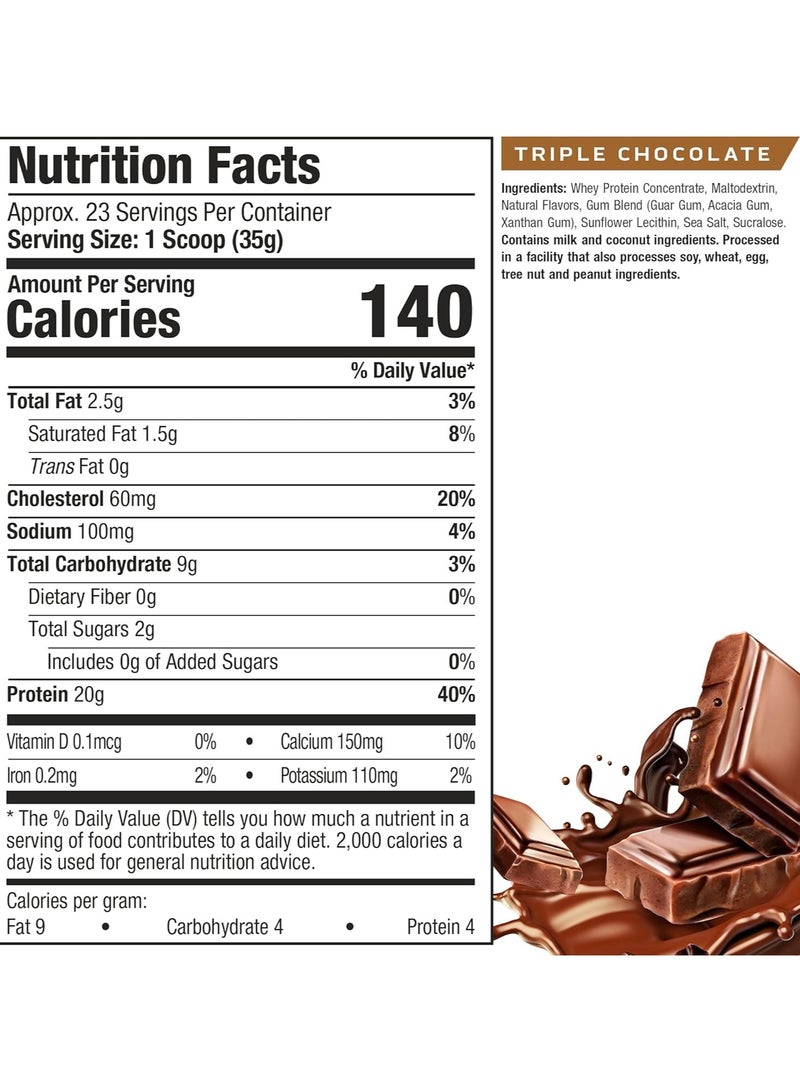 ماسل تيك - Grass Fed Whey Protein Powder Non-gmo, Gluten Free 20g Protein + 4.3g Bcaa Triple Chocolate, 1.8 Lbs - Image 1