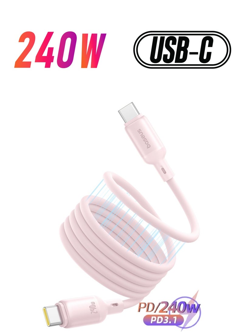Baseus Magnetic USB-C Charger Cable, 3.3ft Fast Charging Type C Cable Compatible with iPhone 16/15 Series, MacBook Pro/Air, Samsung S24/23 Ultra, Google Pixel, OnePlus, OPPO, Xiaomi, Laptops, iPad Air/Pro, Microsoft Surface, Air Pods Pro & More- 240W- Pink  - Image 1
