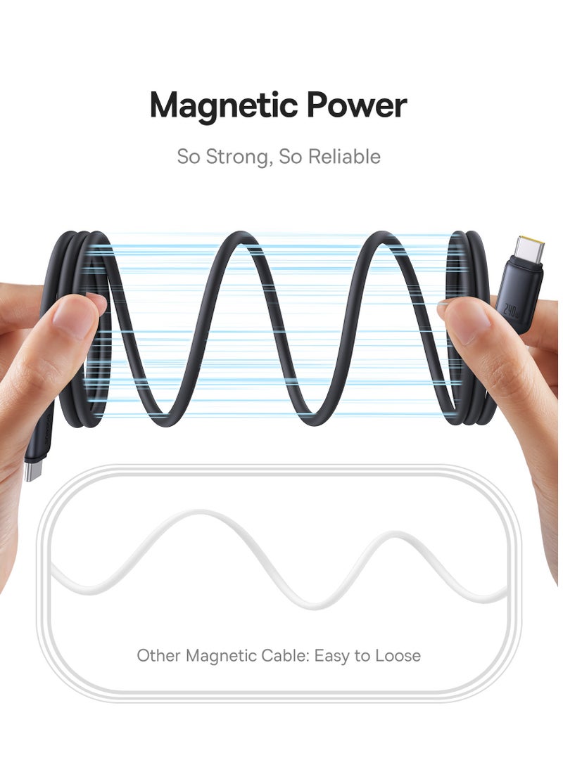 Baseus - Magnetic USB-C Charger Cable, 3.3ft Fast Charging Type C Cable Compatible with iPhone 16/15 Series, MacBook Pro/Air, Samsung S24/23 Ultra, Google Pixel, OnePlus, OPPO, Xiaomi, Laptops, iPad Air/Pro, Microsoft Surface, Air Pods Pro & More- 240W - Black - Image 1