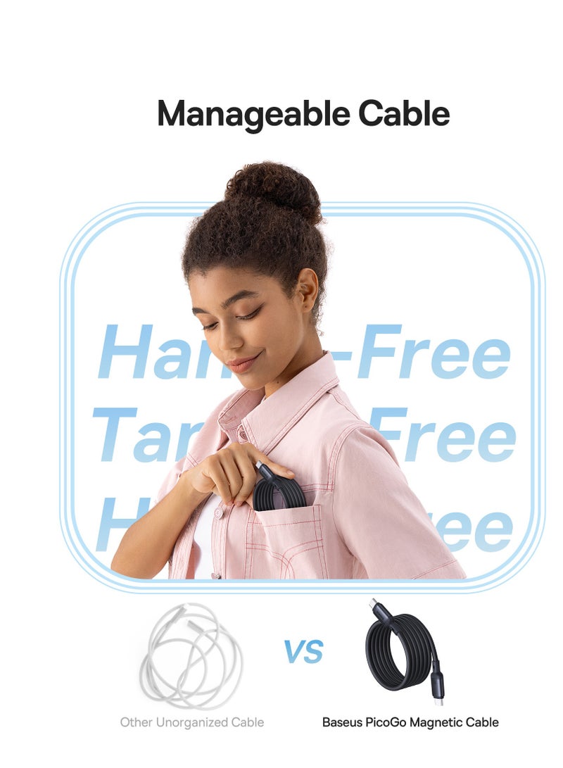 Baseus - Magnetic USB-C Charger Cable, 3.3ft Fast Charging Type C Cable Compatible with iPhone 16/15 Series, MacBook Pro/Air, Samsung S24/23 Ultra, Google Pixel, OnePlus, OPPO, Xiaomi, Laptops, iPad Air/Pro, Microsoft Surface, Air Pods Pro & More- 240W - Black - Image 1