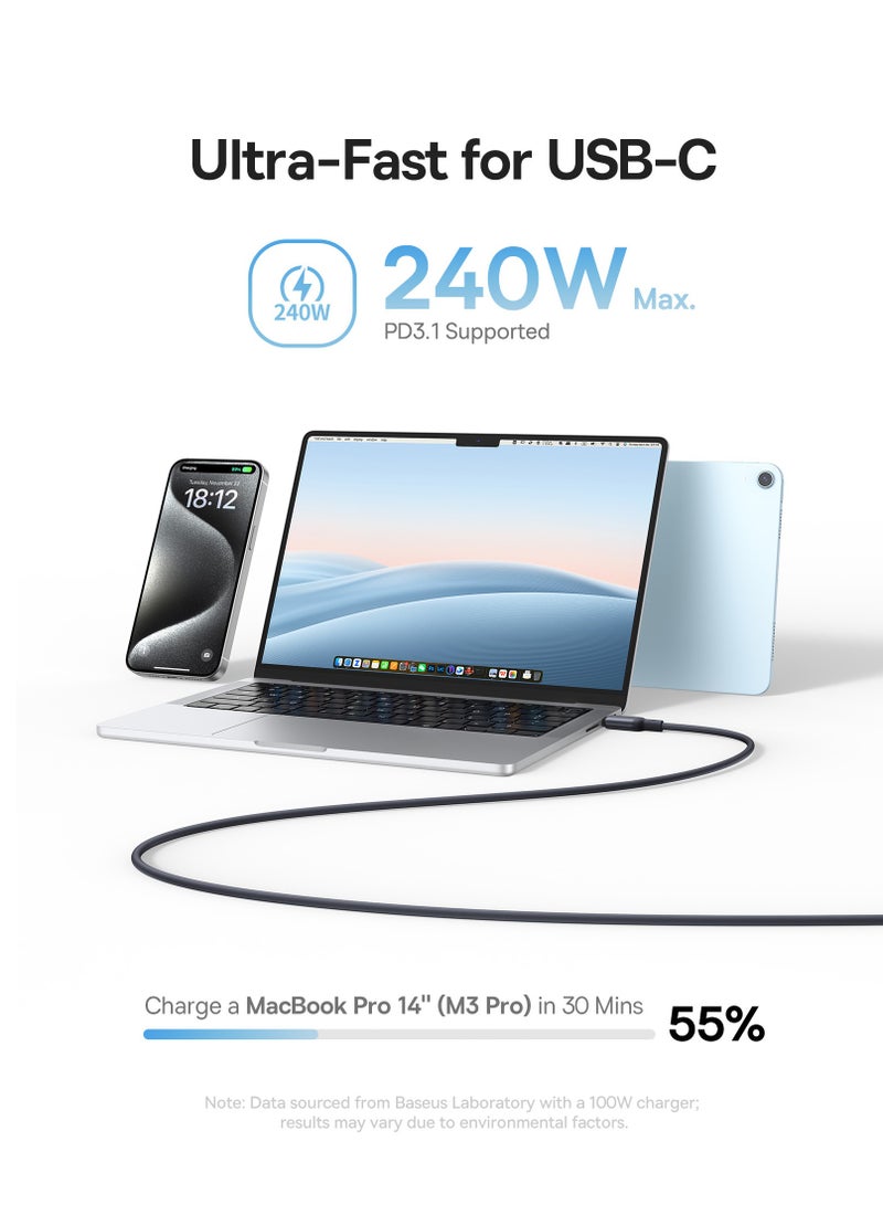 Baseus - Magnetic USB-C Charger Cable, 3.3ft Fast Charging Type C Cable Compatible with iPhone 16/15 Series, MacBook Pro/Air, Samsung S24/23 Ultra, Google Pixel, OnePlus, OPPO, Xiaomi, Laptops, iPad Air/Pro, Microsoft Surface, Air Pods Pro & More- 240W - Black - Image 1
