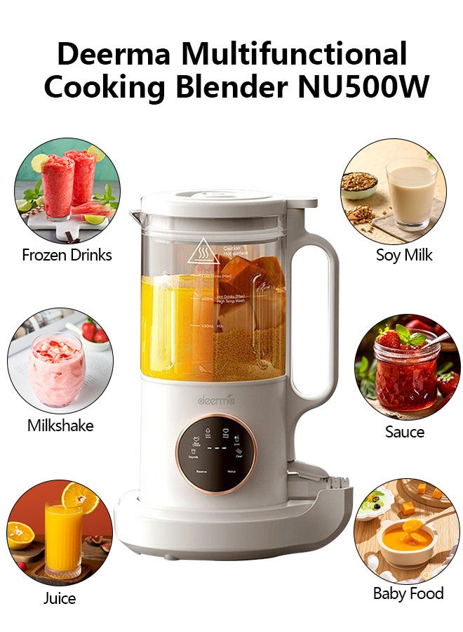 Deerma Multifunctional Cooking Blender With Five Menu Function, Soundproof Shield Design, High Speed Motor x 12 Blades, 24 Hours Smart Preset, Easy to Clean and Non Stick, 800ml Large Capacity - White NU500W White  - Image 2