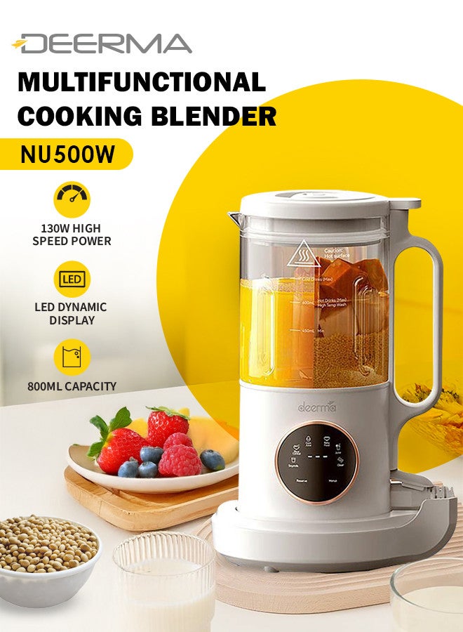 Deerma Multifunctional Cooking Blender With Five Menu Function, Soundproof Shield Design, High Speed Motor x 12 Blades, 24 Hours Smart Preset, Easy to Clean and Non Stick, 800ml Large Capacity - White NU500W White  - Image 1