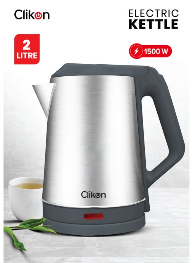 Clikon Stainless Steel Electric Kettle 2L Capacity Fast Boiling 2 L 1500 W CK5150 Silver/Black - Image 1