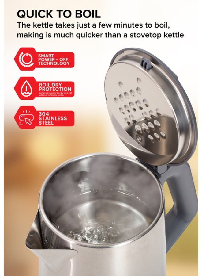 Clikon Stainless Steel Electric Kettle 2L Capacity Fast Boiling 2 L 1500 W CK5150 Silver/Black - Image 2