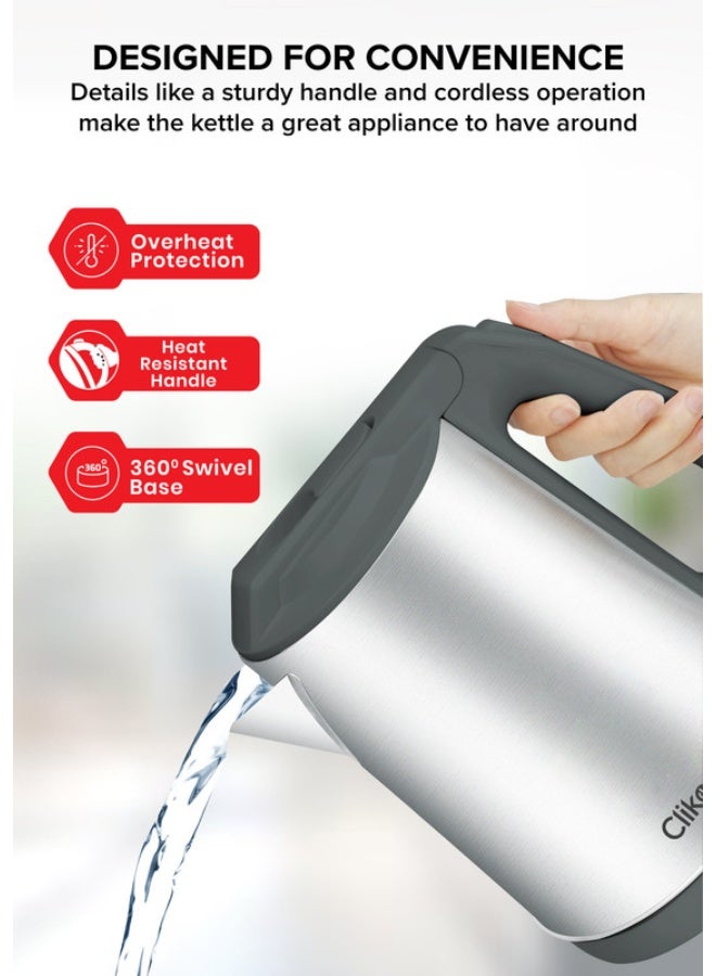 Clikon Stainless Steel Electric Kettle 2L Capacity Fast Boiling 2 L 1500 W CK5150 Silver/Black - Image 3