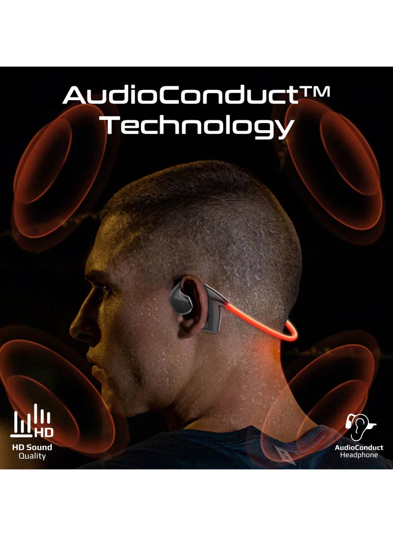 PROMATE - Open Ear Wireless Neckband Headset with AudioConduct™ Technology, LED Safety Running Light, Multi-Point Bluetooth v5.4, Anti-Slip, 18 Hours PlayBack Black - Image 1