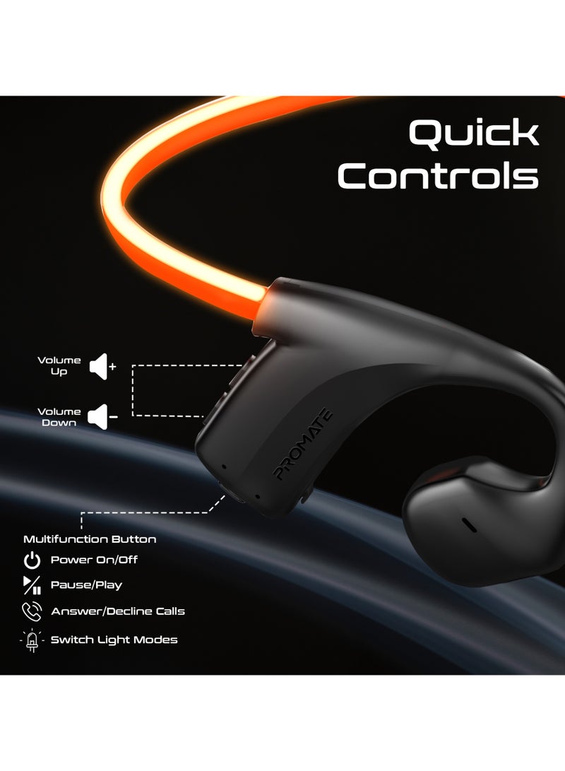 PROMATE - Open Ear Wireless Neckband Headset with AudioConduct™ Technology, LED Safety Running Light, Multi-Point Bluetooth v5.4, Anti-Slip, 18 Hours PlayBack Black - Image 1