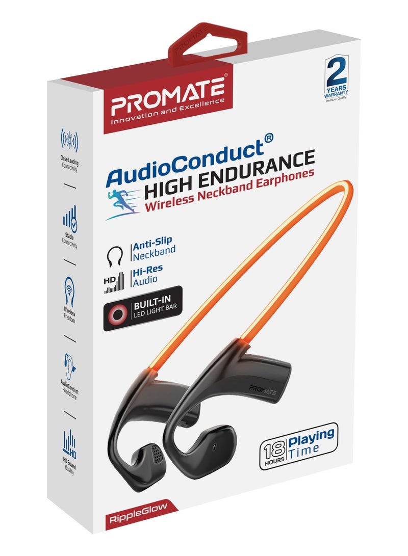PROMATE - Open Ear Wireless Neckband Headset with AudioConduct™ Technology, LED Safety Running Light, Multi-Point Bluetooth v5.4, Anti-Slip, 18 Hours PlayBack Black - Image 1