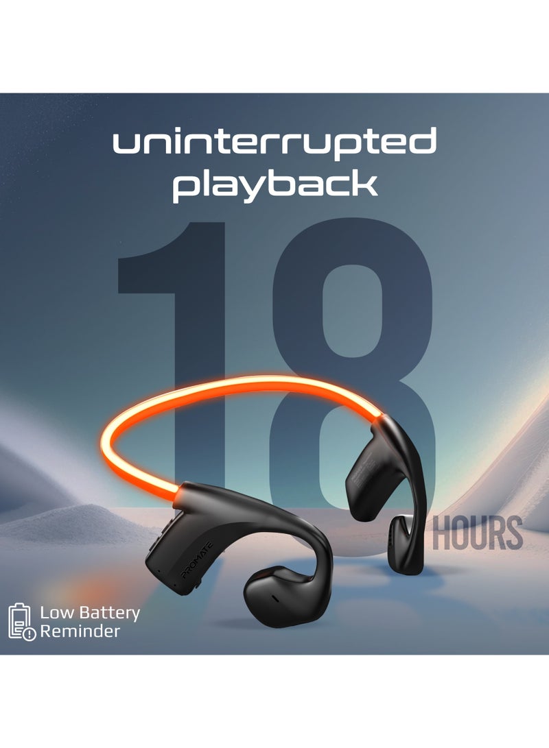 PROMATE - Open Ear Wireless Neckband Headset with AudioConduct™ Technology, LED Safety Running Light, Multi-Point Bluetooth v5.4, Anti-Slip, 18 Hours PlayBack Black - Image 1