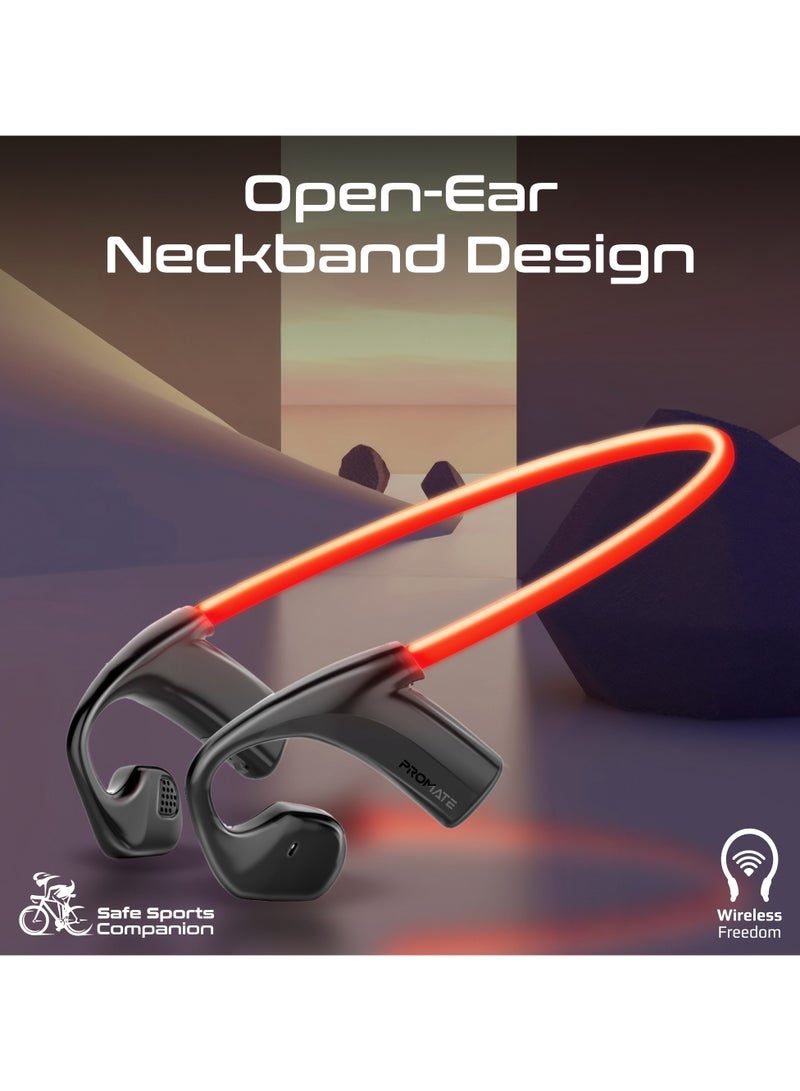 PROMATE - Open Ear Wireless Neckband Headset with AudioConduct™ Technology, LED Safety Running Light, Multi-Point Bluetooth v5.4, Anti-Slip, 18 Hours PlayBack Black - Image 1