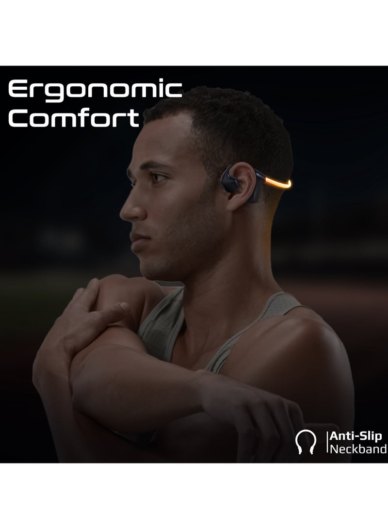 PROMATE - Open Ear Wireless Neckband Headset with AudioConduct™ Technology, LED Safety Running Light, Multi-Point Bluetooth v5.4, Anti-Slip, 18 Hours PlayBack Black - Image 1