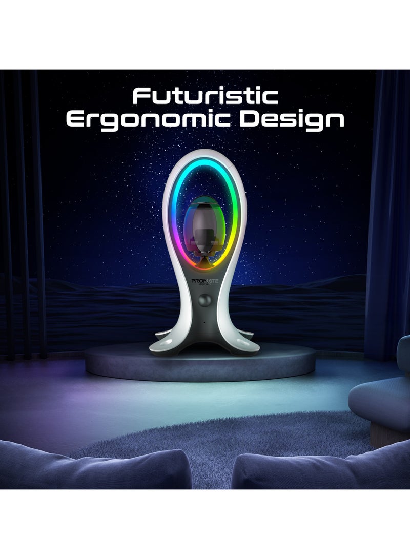 PROMATE - Promate Portable Bluetooth Speaker, High-Definition Wireless Speaker and Headphone Stand with USB-C and Dual USB-A Hub, Colorful RGB Lighting White - Image 1
