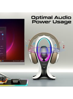 بروميت Promate Portable Bluetooth Speaker, High-Definition Wireless Speaker and Headphone Stand with USB-C and Dual USB-A Hub, Colorful RGB Lighting White  - Image 5