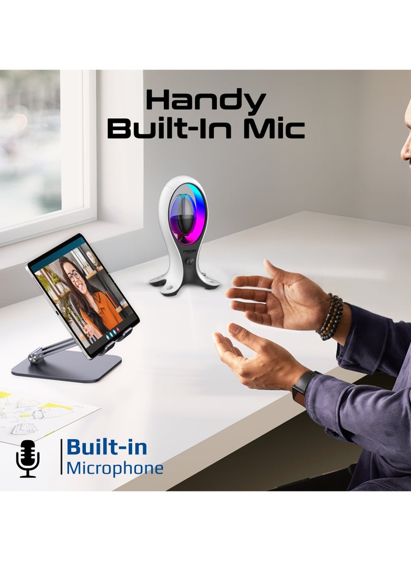 PROMATE - Promate Portable Bluetooth Speaker, High-Definition Wireless Speaker and Headphone Stand with USB-C and Dual USB-A Hub, Colorful RGB Lighting White - Image 1