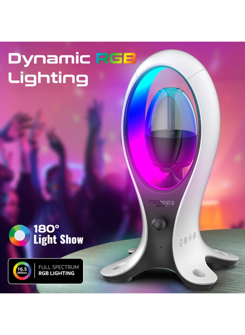 PROMATE - Promate Portable Bluetooth Speaker, High-Definition Wireless Speaker and Headphone Stand with USB-C and Dual USB-A Hub, Colorful RGB Lighting White - Image 1