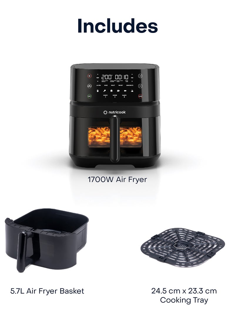 Digital Air Fryer Vision, 5.7L Capacity with Clear Window and Internal Lights,6 Presets, Air Fry, Roast, Bake, Broil, Dehydrate & Reheat, 2 Years Warranty, Amazon Exclusive 5.7 L 1700 W AF357Vcombo Black