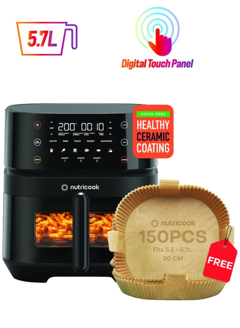 Digital Air Fryer Vision, 5.7L Capacity with Clear Window and Internal Lights,6 Presets, Air Fry, Roast, Bake, Broil, Dehydrate & Reheat, 2 Years Warranty, Amazon Exclusive 5.7 L 1700 W AF357Vcombo Black