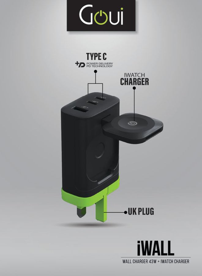 جوي شاحن الجدار IWall 43W + شاحن Apple Watch: شحن سريع و مدمج ومتعدد الأجهزة بتقنية PD و Quick Charge  - Image 3