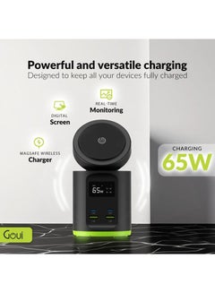 Goui Boost 65 Wireless Desk Charger + Multi-Port 65W: Qualcomm Quick Charge 3.0, Power Delivery PD, Qi Wireless Charging, 65W Super Fast Output, 4 Ports, Digital Screen - Ultimate All-in-One Charging Solution For Smartphones, Tablets, Laptops, and More - Black  - Image 4
