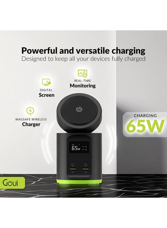 Goui Boost 65 Wireless Desk Charger + Multi-Port 65W: Qualcomm Quick Charge 3.0, Power Delivery PD, Qi Wireless Charging, 65W Super Fast Output, 4 Ports, Digital Screen - Ultimate All-in-One Charging Solution For Smartphones, Tablets, Laptops, and More - Black  - Image 4