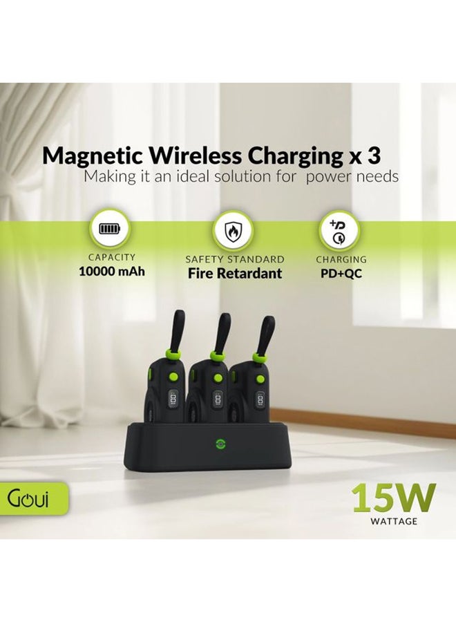 Goui - 10000 mAh Station Power Bank 15W Magnetic Wireless Charging x 3 With Power Delivery (PD) Technology – Fast Charging For Multiple Devices Simultaneously - Black - Image 1