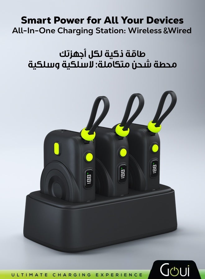 Goui 10000 mAh Station Power Bank 15W Magnetic Wireless Charging x 3 With Power Delivery (PD) Technology – Fast Charging For Multiple Devices Simultaneously - Black Black - Image 1