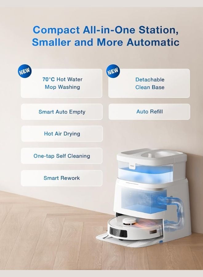 إيكوفاكس Omni Robot Vacuum Cleaner and Mop,Powerful 11,000Pa Suction with Hot Water,Intelligent Cleaning,Zero Tangle,TrueDetect 3D 3.0 45 W Deebot T30 Pro white  - Image 4