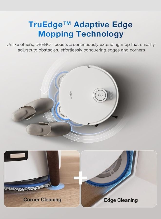 إيكوفاكس Omni Robot Vacuum Cleaner and Mop,Powerful 11,000Pa Suction with Hot Water,Intelligent Cleaning,Zero Tangle,TrueDetect 3D 3.0 45 W Deebot T30 Pro white  - Image 2
