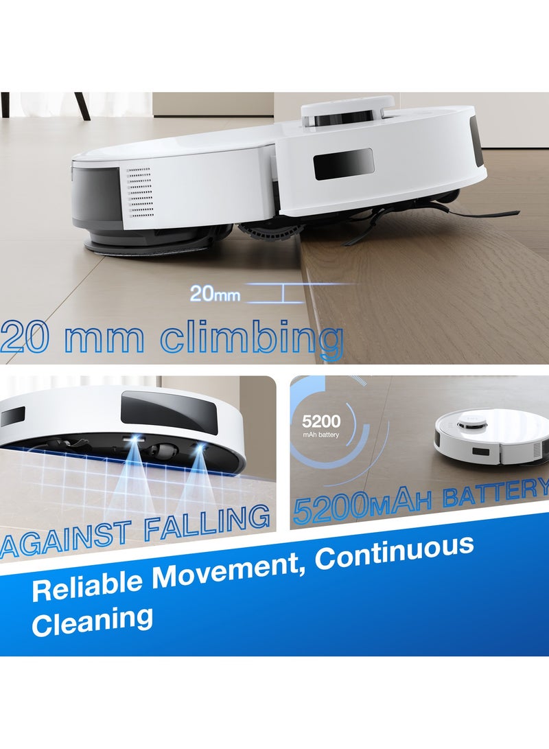 ecovacs DEEBOT Robot Vacuum Clener, 8000 Pa Strongest Suction for Deep Cleaning and Mopping, Anti-Tangle Technology, TrueMapping Intelligent Path Planning, Auto-Empty, APP Control 45 W N20 PRO PLUS White  - Image 4