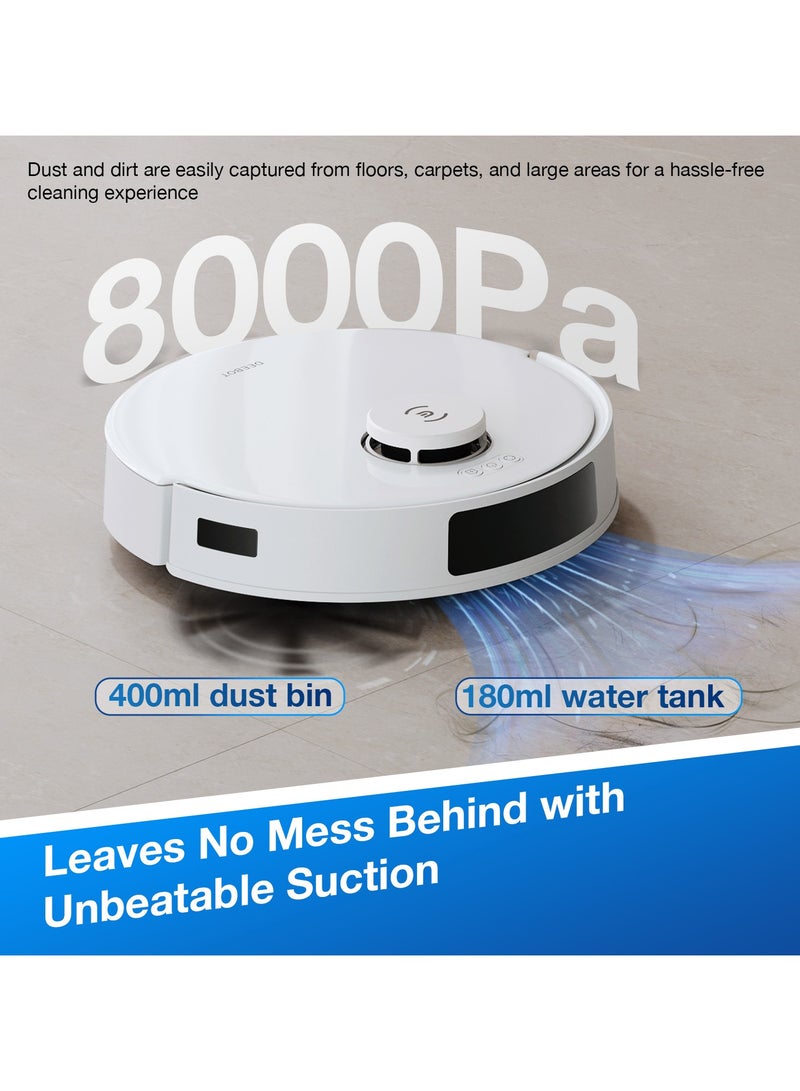 ecovacs DEEBOT Robot Vacuum Clener, 8000 Pa Strongest Suction for Deep Cleaning and Mopping, Anti-Tangle Technology, TrueMapping Intelligent Path Planning, Auto-Empty, APP Control 45 W N20 PRO PLUS White  - Image 2