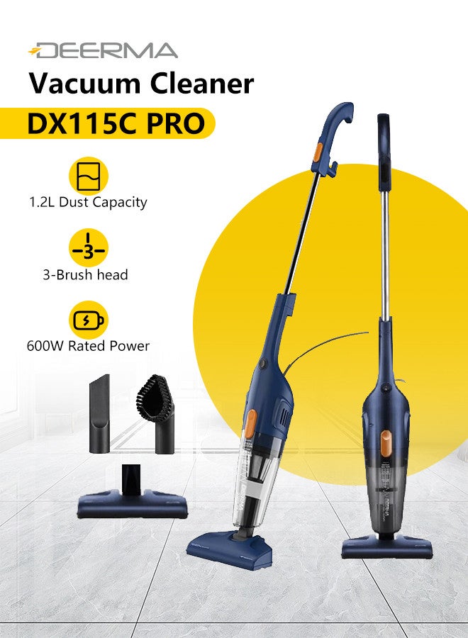 Deerma Vacuum Cleaner, Light Weight Handheld Vacuum Cleaner, 12kPa Strong Suction, Three Brush Heads, Triple Layer Filtration, 1.2L Large Dust Cup, Washable Filter and Easy to Assemble - 1.2 L 600 W DX115C-Pro Blue  - Image 1