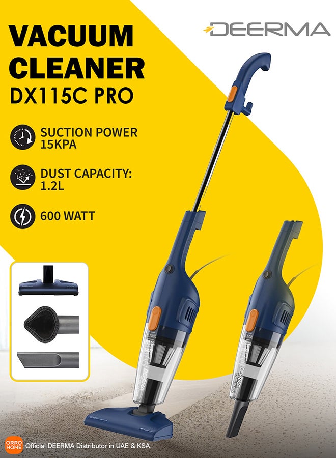 Deerma Vacuum Cleaner, Light Weight Handheld Vacuum Cleaner, 12kPa Strong Suction, Three Brush Heads, Triple Layer Filtration, 1.2L Large Dust Cup, Washable Filter and Easy to Assemble - 1.2 L 600 W DX115C-Pro Blue  - Image 1