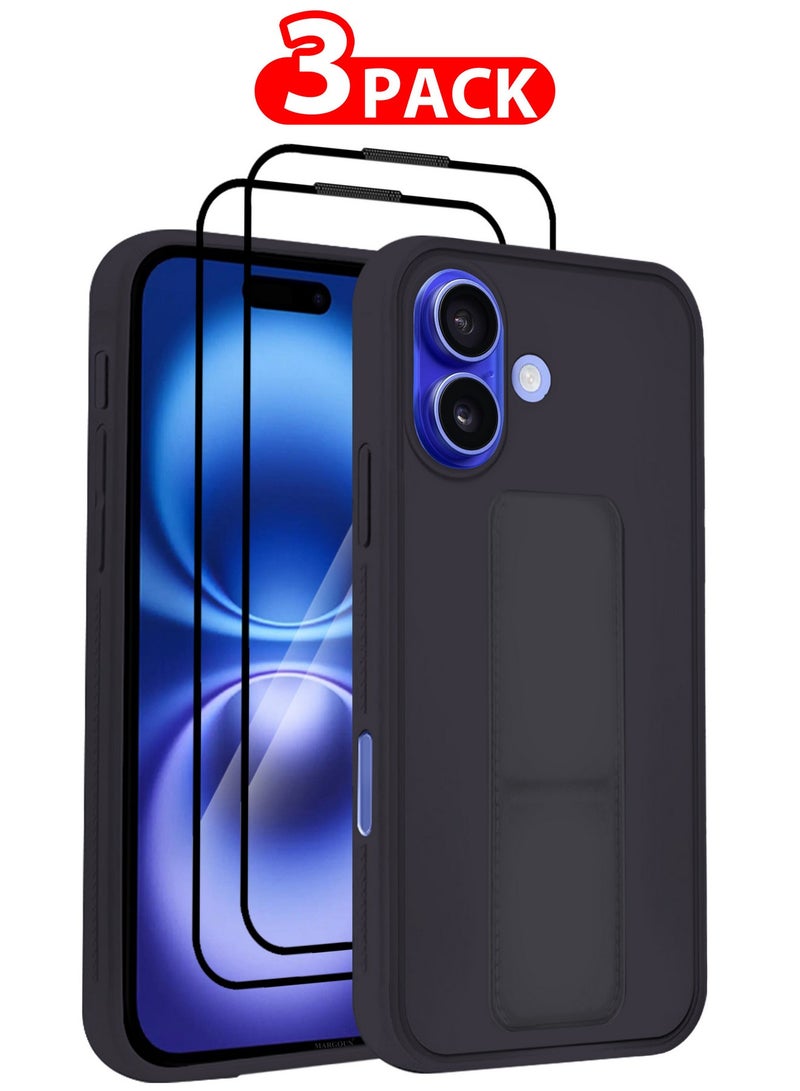 MARGOUN (for 16) 3 Pack, 1 Case and 2 Screen Protectors Premium PU Leather Case with Stand Function Shockproof and Anti Scratch Finger Grip Case Cover Dark Purple  - Image 1