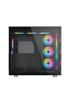 Xigmatek AQUA ULTRA AiR WIDE BODY Super Tower Case, 0.8mm SPCC Thickness Material, Up to 360mm Radiator & 10*Fans Support, 2*Tempered Glass Panel Design, Screwless & Tool-less Design, Black  - Image 4
