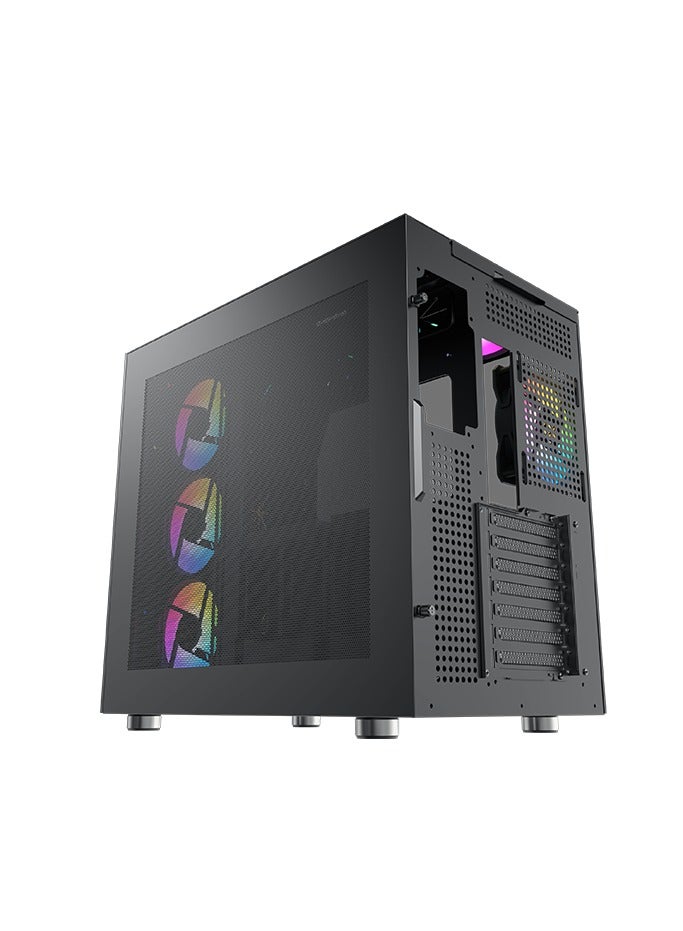 علبة AQUA ULTRA AiR WIDE BODY Super Tower، مادة SPCC بسمك 0.8 مم، مبرد يصل إلى 360 مم و10 مراوح، تصميم لوحتين من الزجاج المقوى، تصميم بدون براغي أو أدوات، أسود