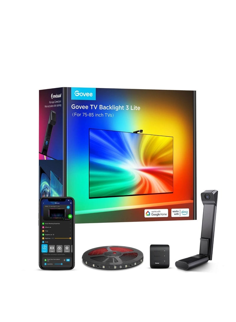 Govee TV Backlight 3 Lite with Fish-eye Correction Function Sync to 75-85 Inch TVs, RGBICW Wi-Fi TV LED Backlight with Camera, 4 colours in 1 Lamp Bead, Voice and APP Control - Image 1