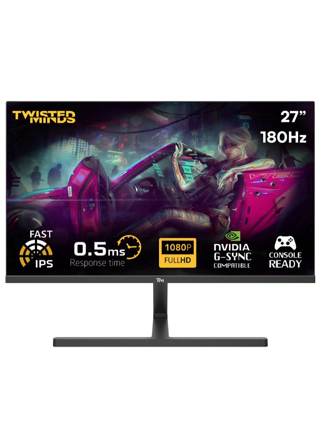TWISTED MINDS TM27FHD180IPS Blaze Series Gaming Monitor Flat 27 Inch 1920x1080p FHD IPS Panel 165/180hz Refresh Rate HDMI 2.1 0.5ms Response Time HDR with Built in Speakers Black  - Image 1