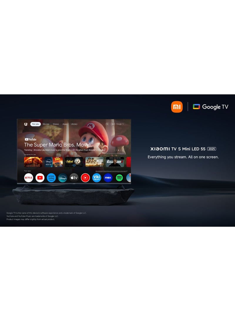 شاومي - 55 Inch S Mini LED 4k Display TV | Google TV | Quality audio-visual | A73Quad cortex | Ultra-low latency | 144HZ | Ultra-fast Wi-Fi 6 | 2025 - L55MASPLME Black - Image 1