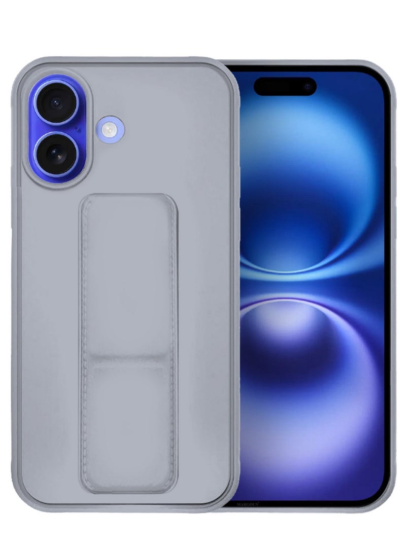 MARGOUN ( for iPhone 16 Plus ) Case Premium PU Leather Case with Stand Function Shockproof and Anti Scratch Finger Grip Case Cover Grey - Image 1